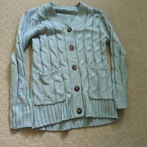 Aqua cozy cardigan with buttons + pockets
